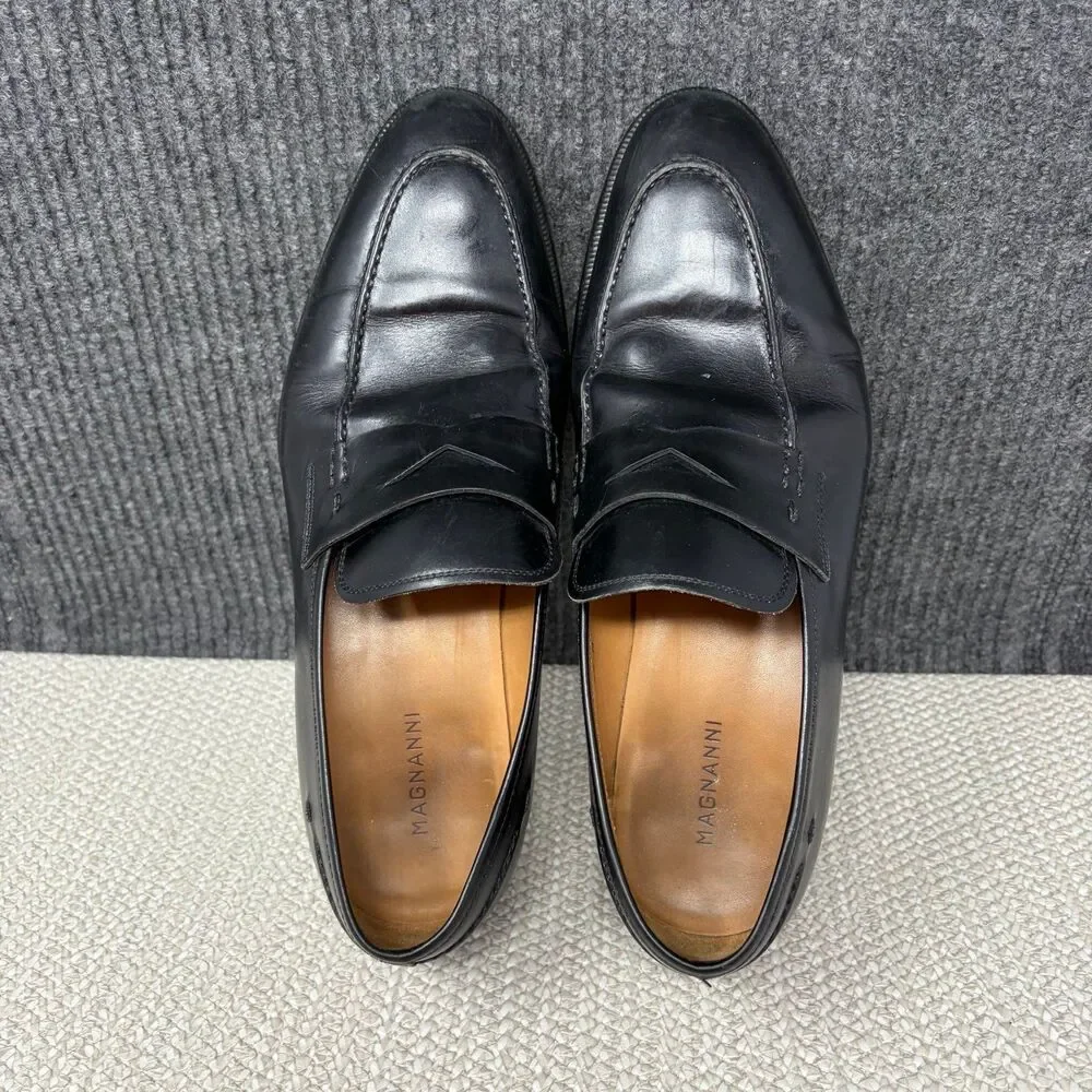 Magnanni Magico Penny Loafers Black Leather Dress Shoes Oxfords Mens 8.5 14239
